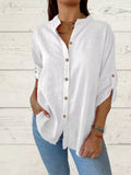 Full Size Casual Button-Down Roll-Up Sleeve Shirt Plus Size