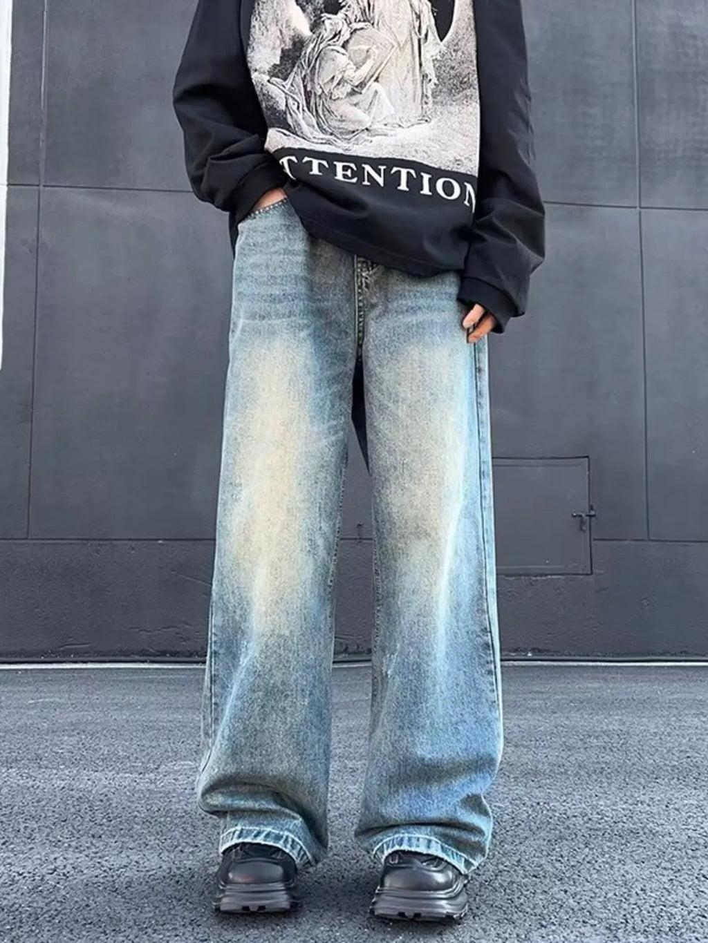 Men's Full Size Wash Wide Leg Jeans Plus Size