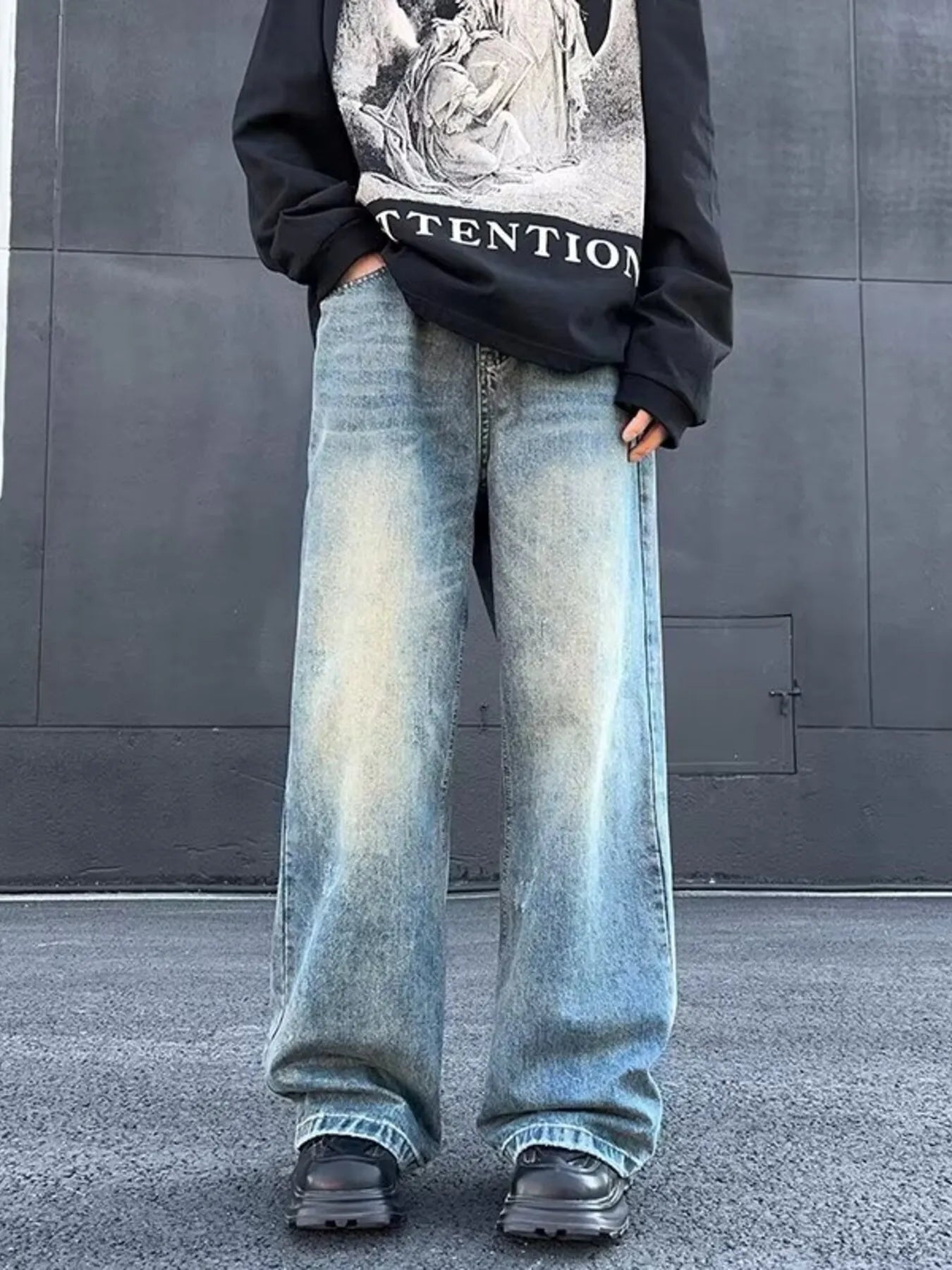 Men's Full Size Wash Wide Leg Jeans Plus Size