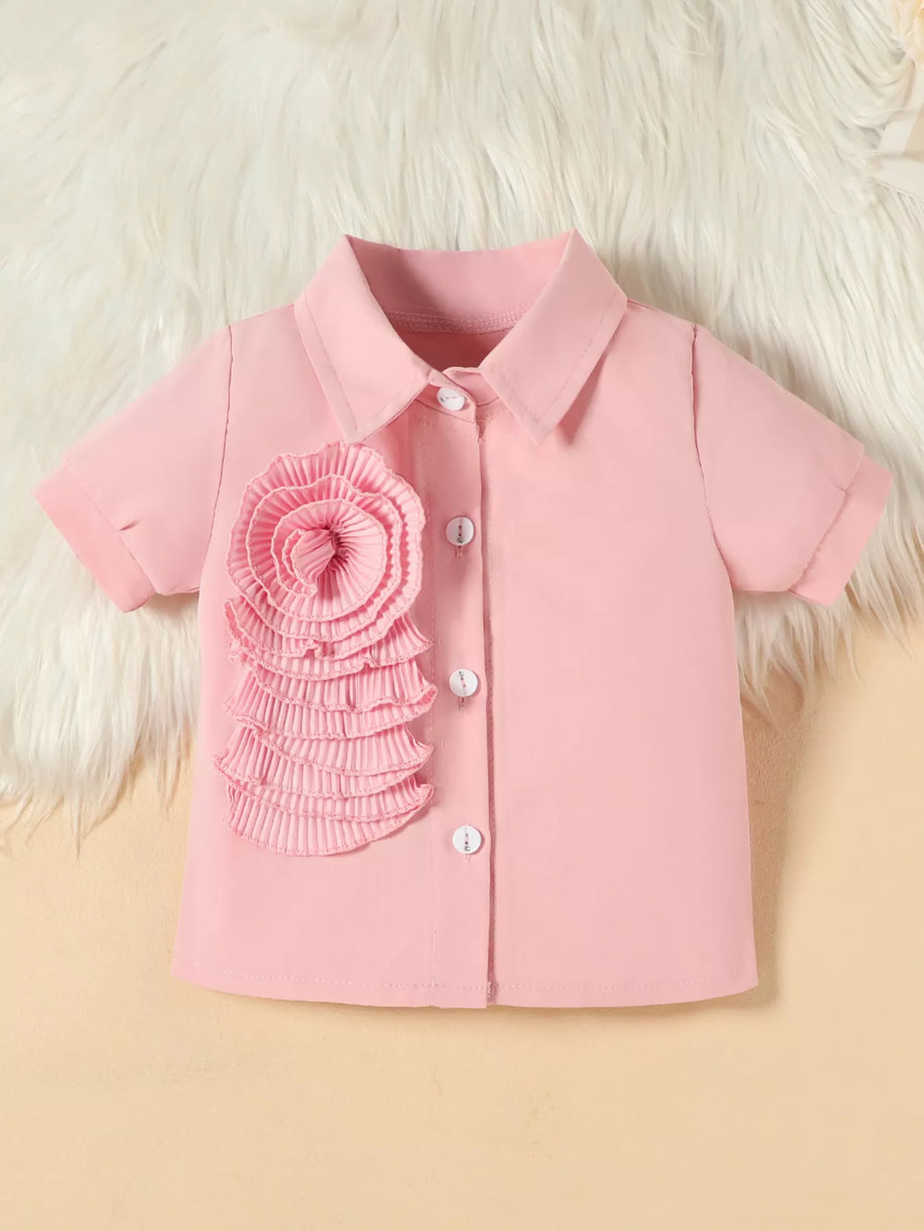 Children's Flower Decor Shirt & Pleated Skirt Set
