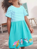 Children's Striped Turtle and Fish Embroidered Dress