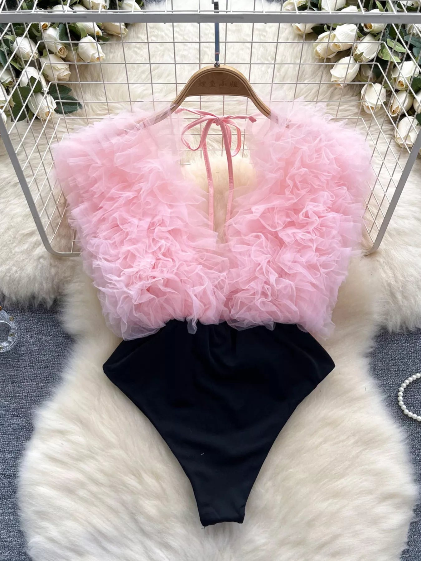 Ruffle Trim Sleeveless Bodysuit
