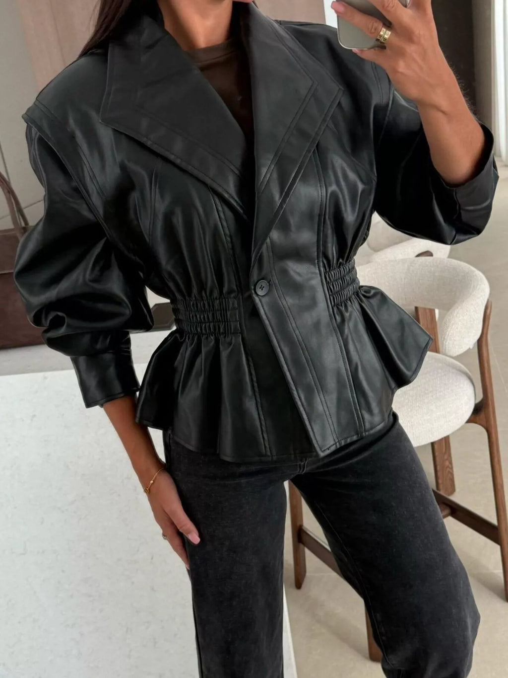 Peplum Waist Leather Jacket