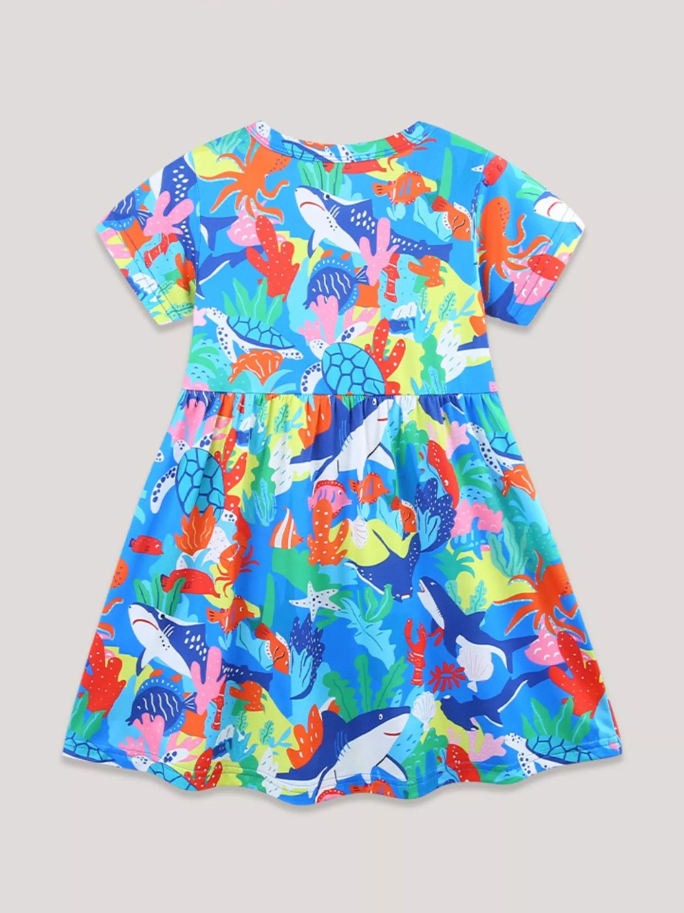 Children's Ocean Print Round Neck Casual Dress