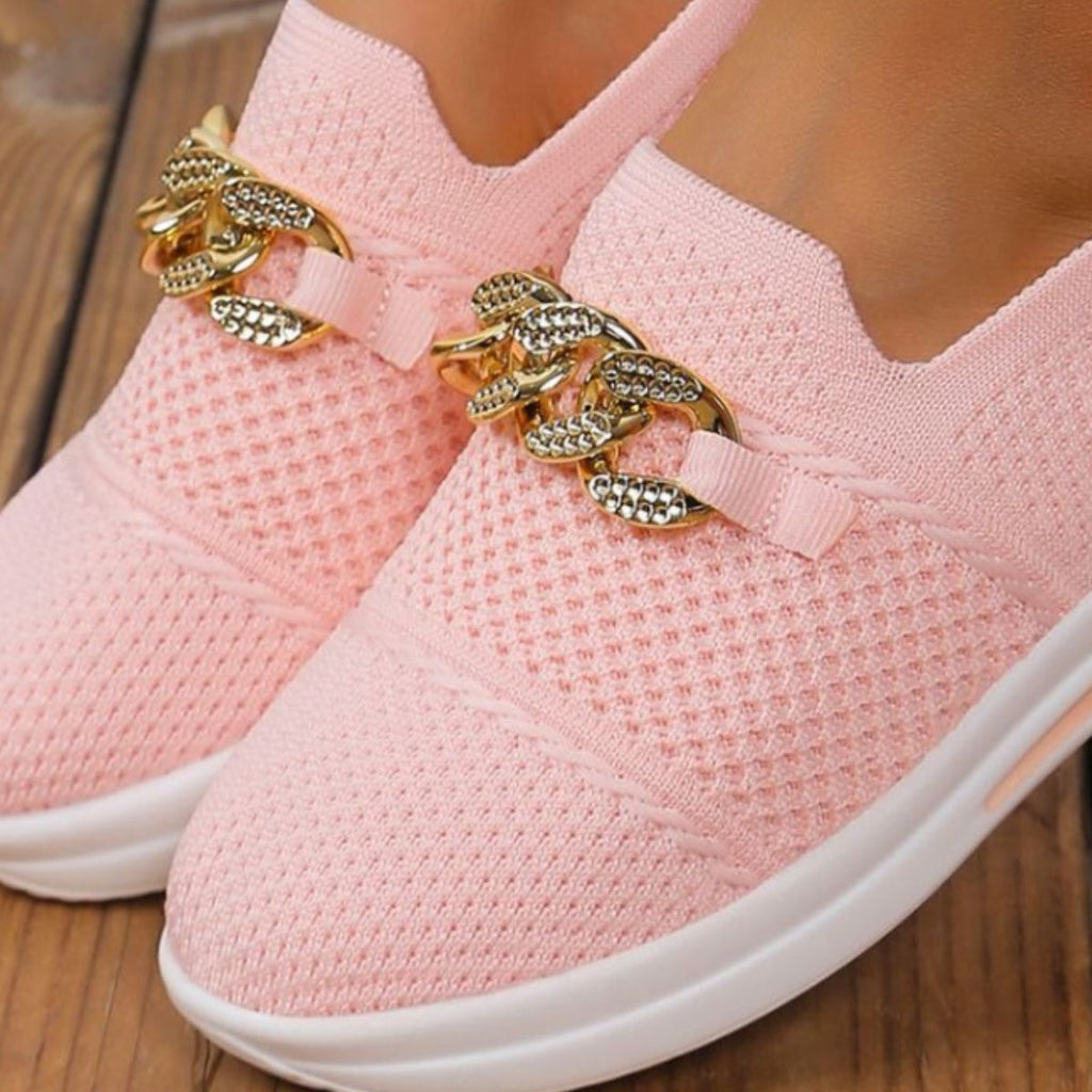Chain Detail Round Toe Slip-Ons