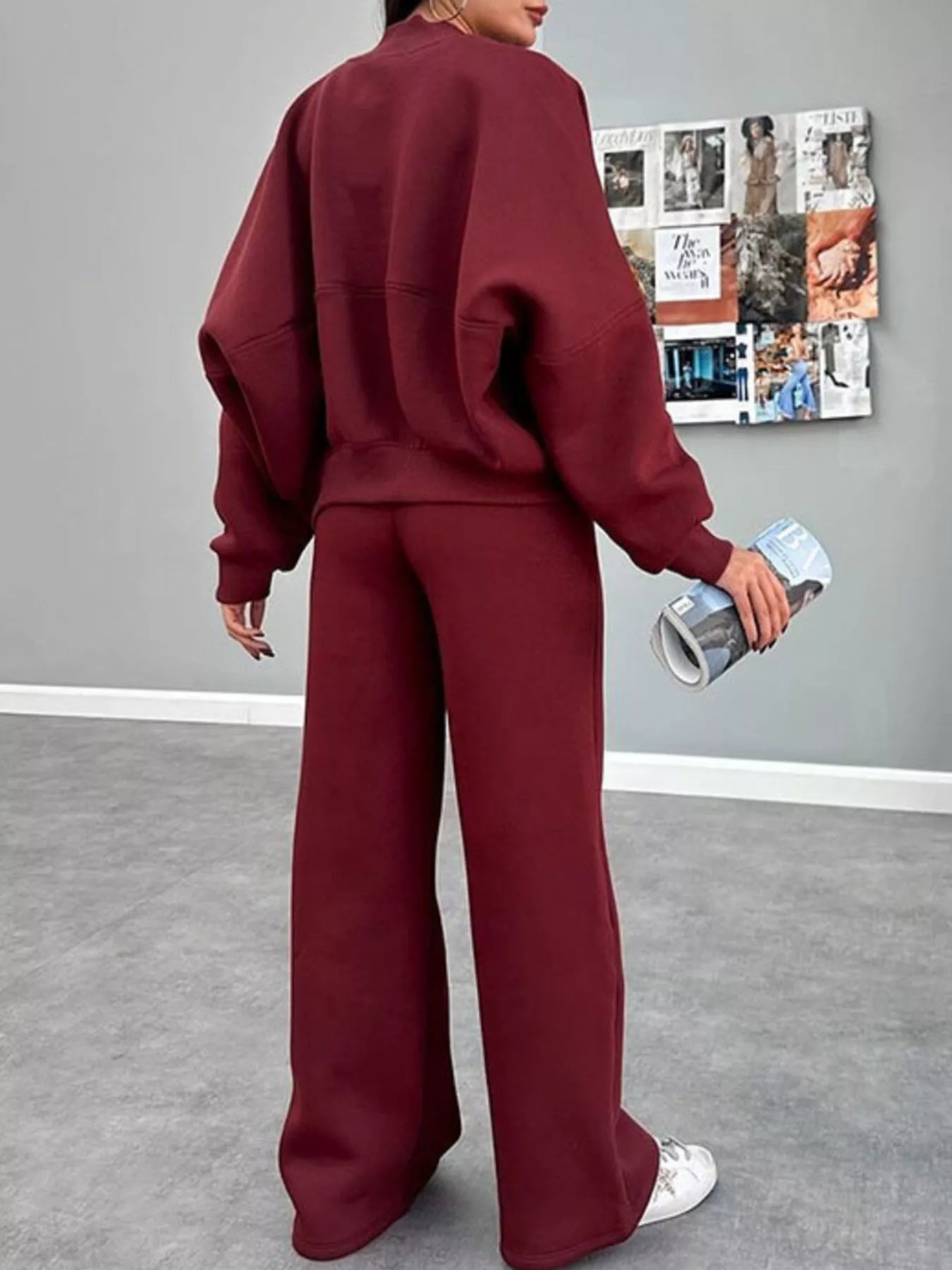 Zip Up Dropped Shoulder Outerwear and Pants Set