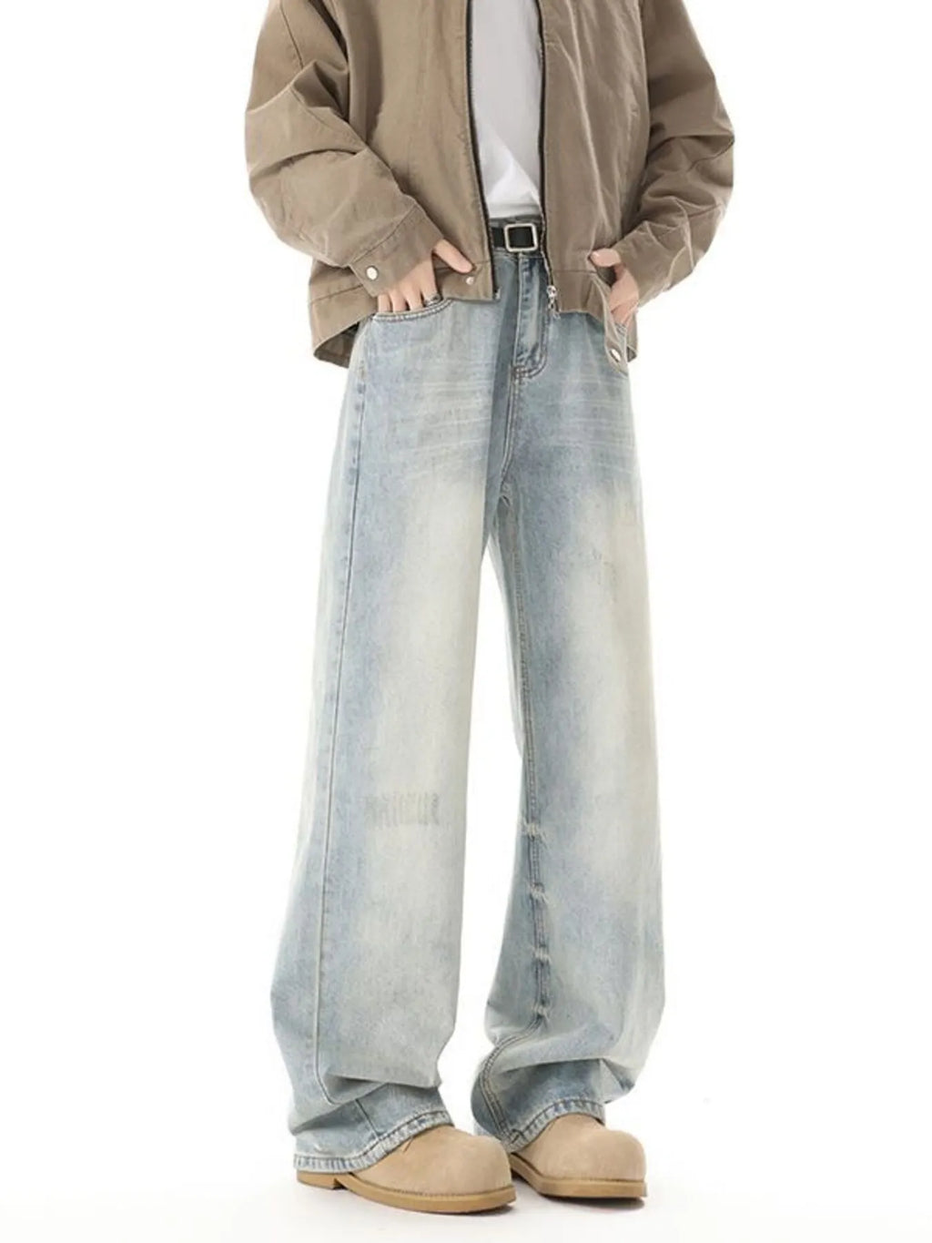 Men's High Waisted Washed Wide Leg Jeans
