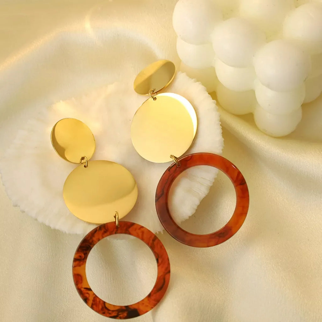 18K Gold-Plated Geometric Circle Dangle Earrings