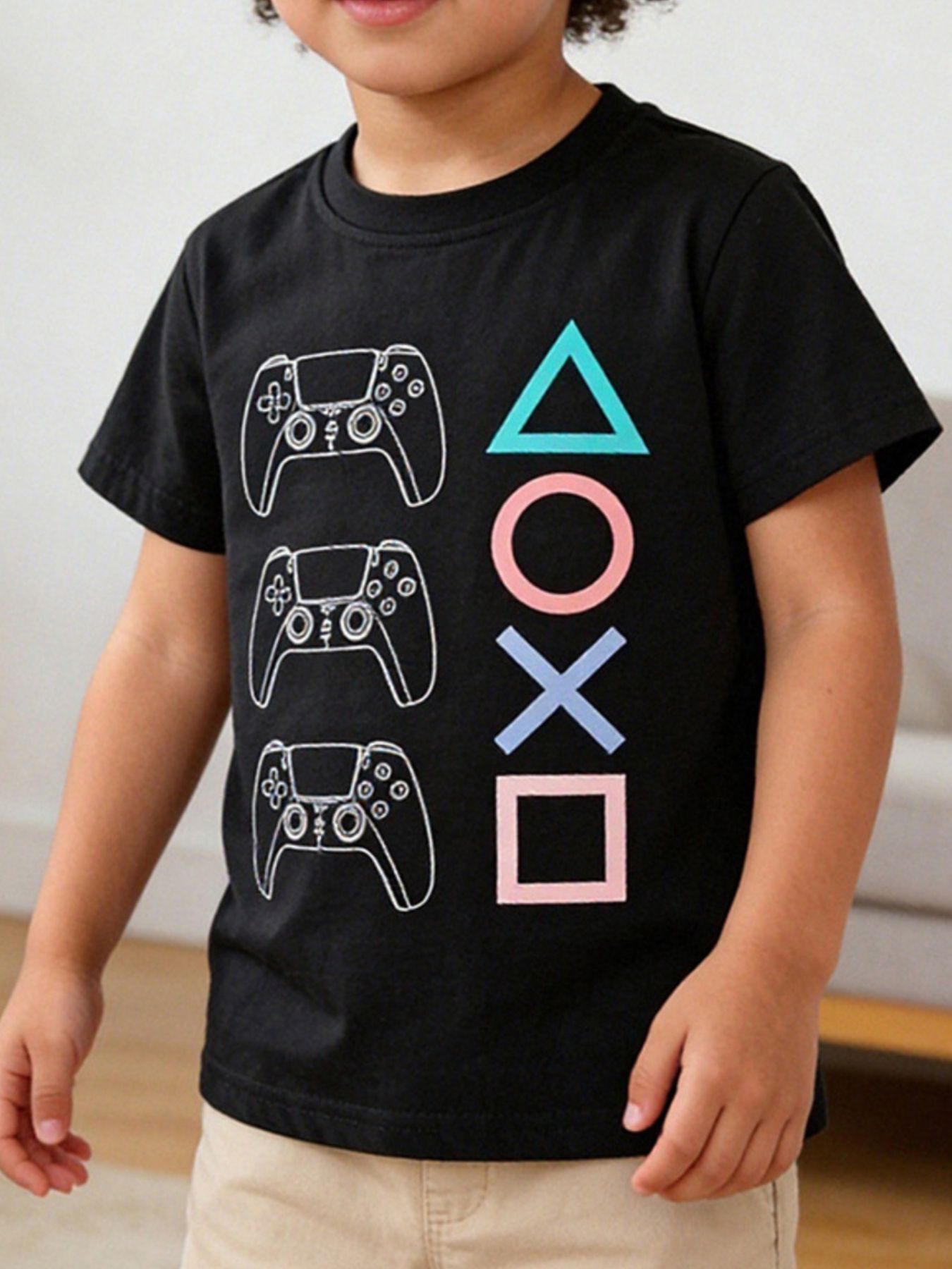 Children's Gaming Controller Graphic Round Neck T-Shirt