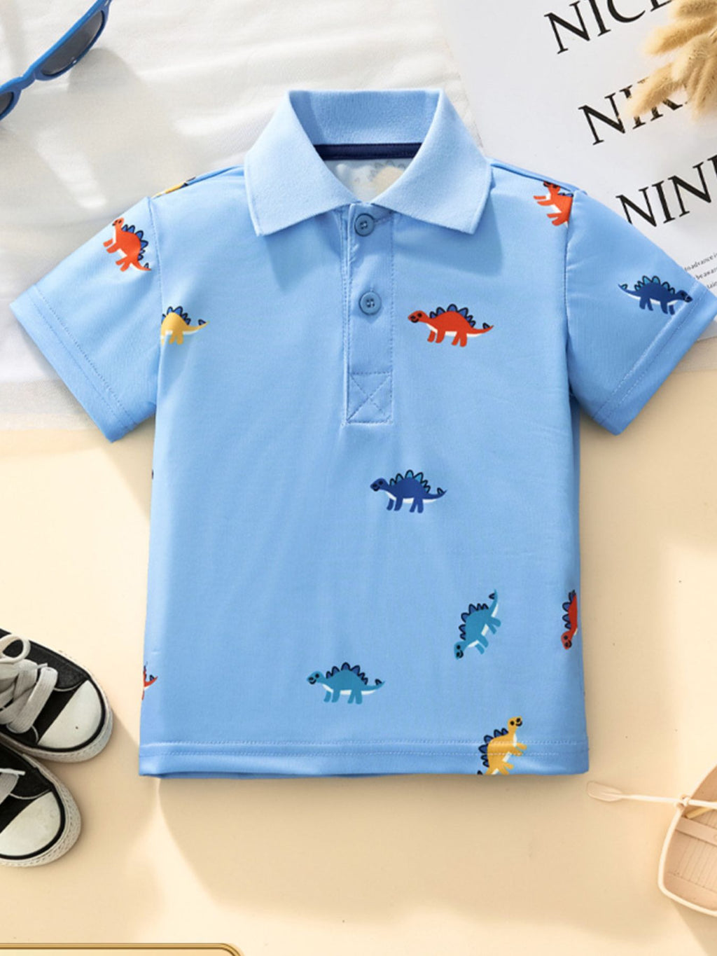 Children's Dinosaur Print Short Sleeve Polo