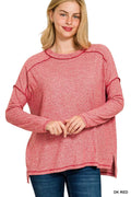 Zenana Full Size Melange Hacci Exposed Seam Hi-low Tee Plus Size