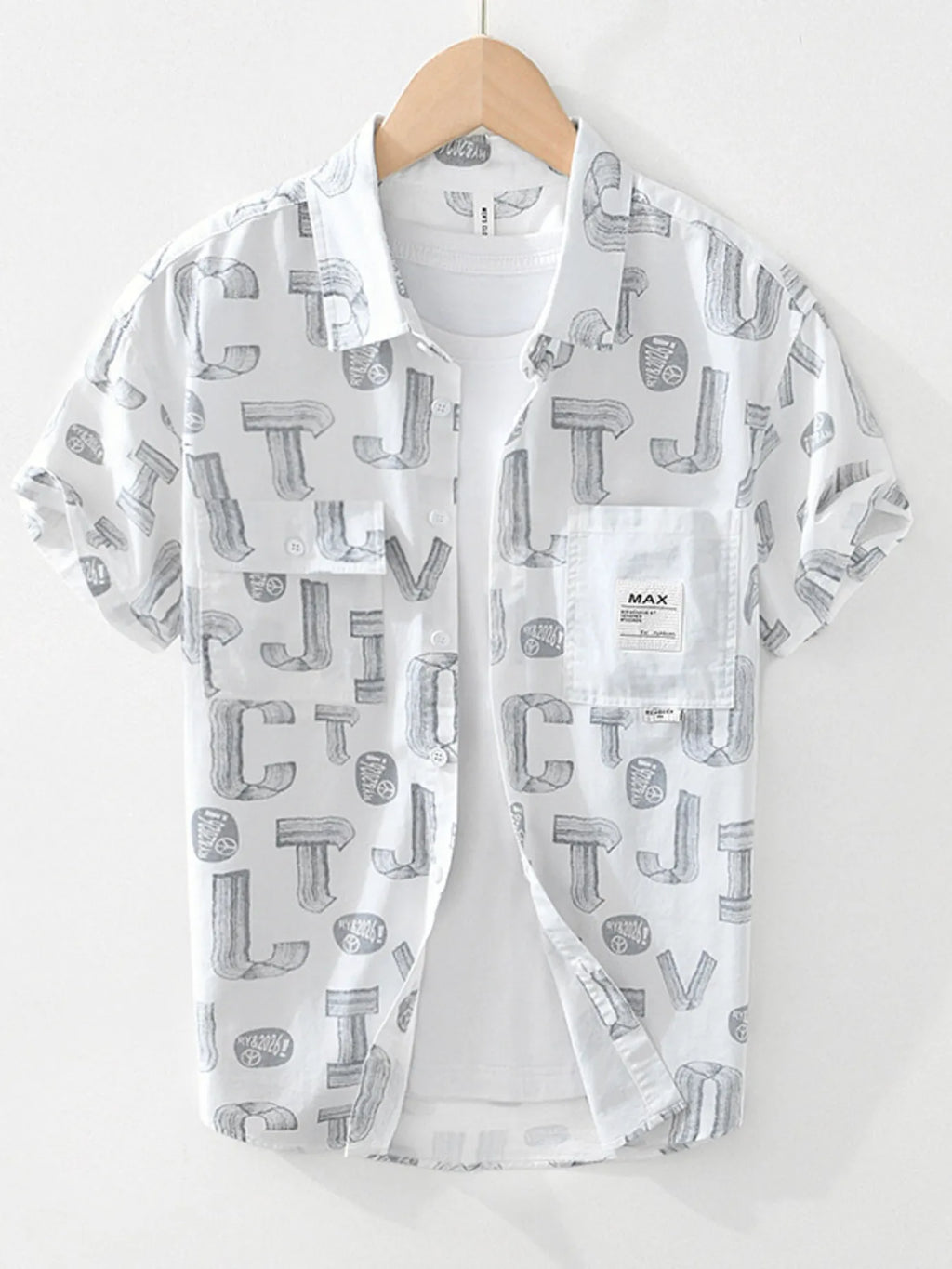 Men's Plus Size Printed Button Up Short Sleeve Shirt