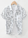 Men's Plus Size Printed Button Up Short Sleeve Shirt