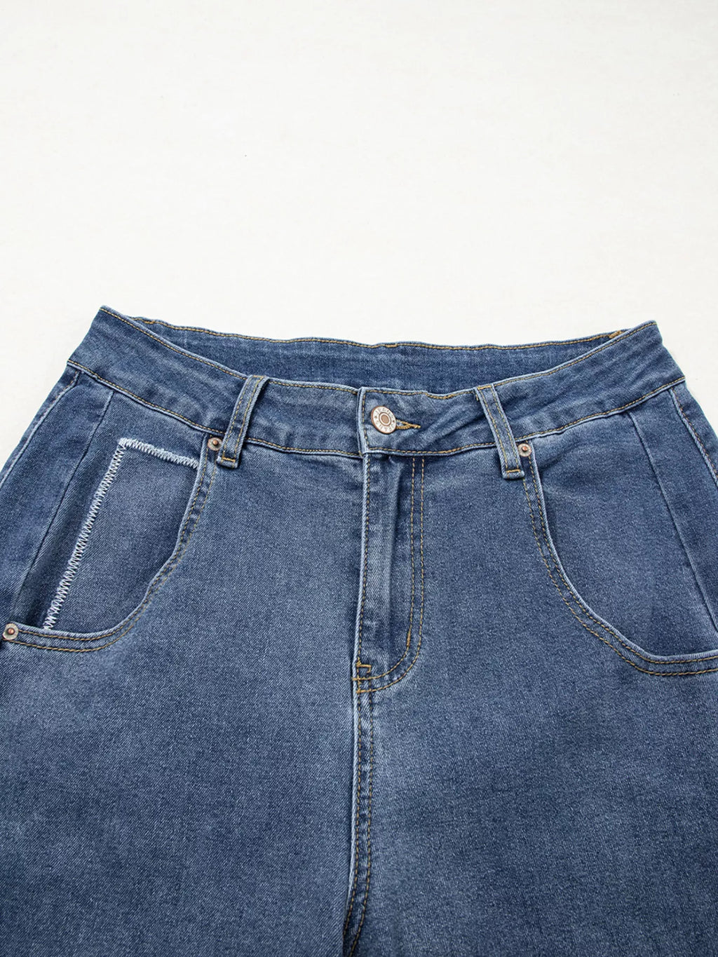 Stitched Raw Hem Wide Leg Loose Jeans