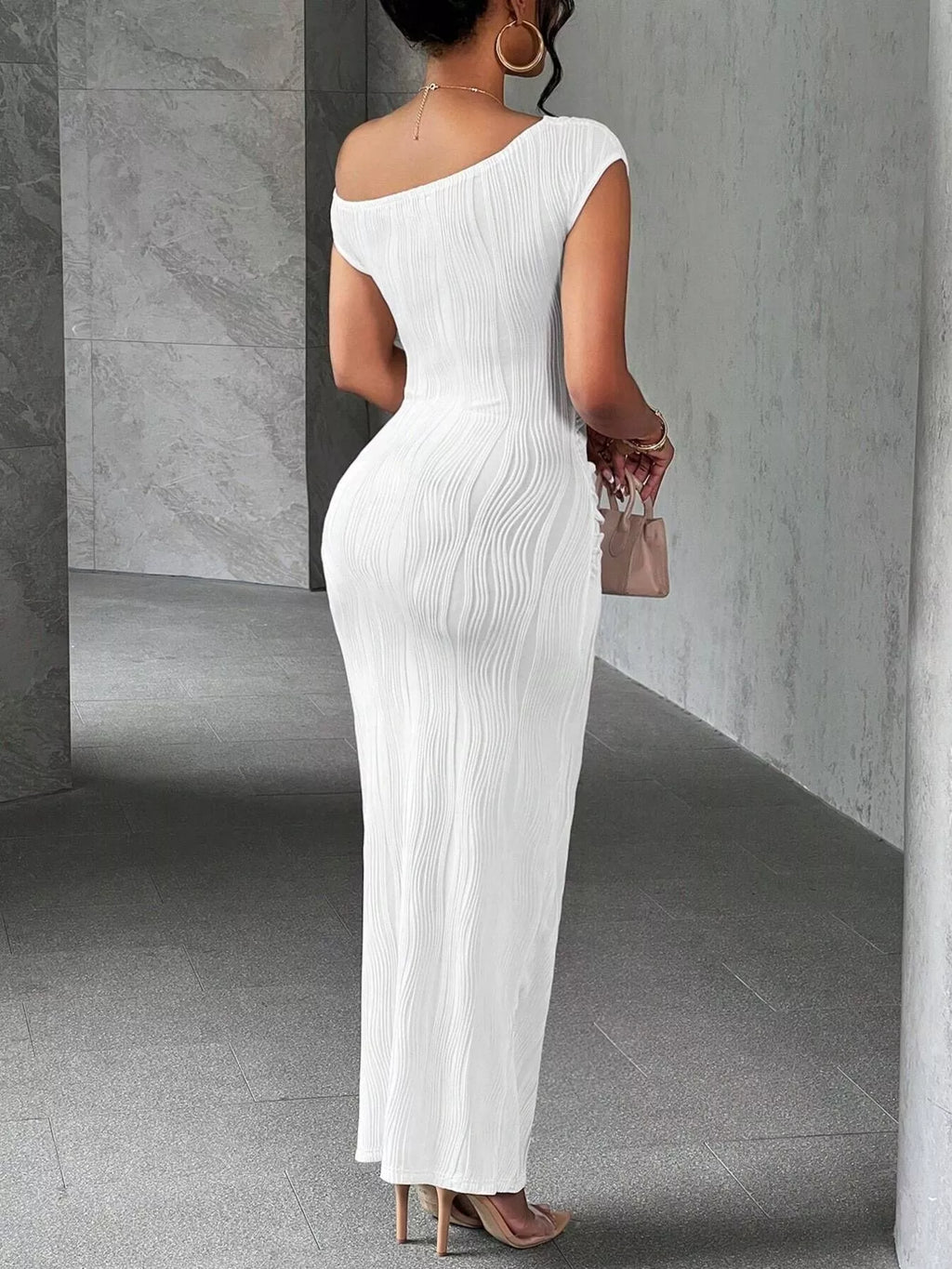 One-Shoulder Textured Maxi Dress