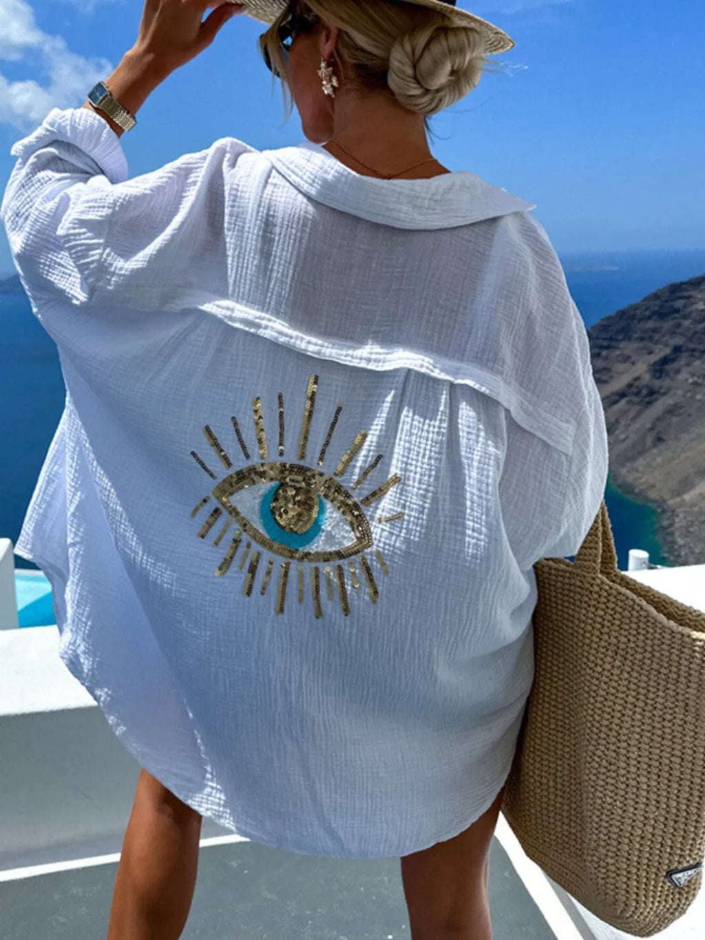 Evil Eye Embroidered Oversized Shirt
