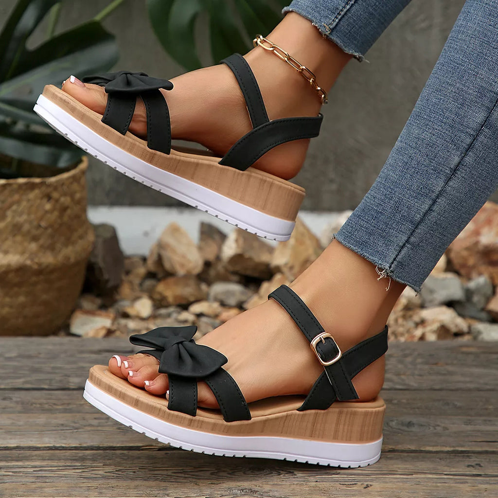 Bow Open Toe Wedge Sandals