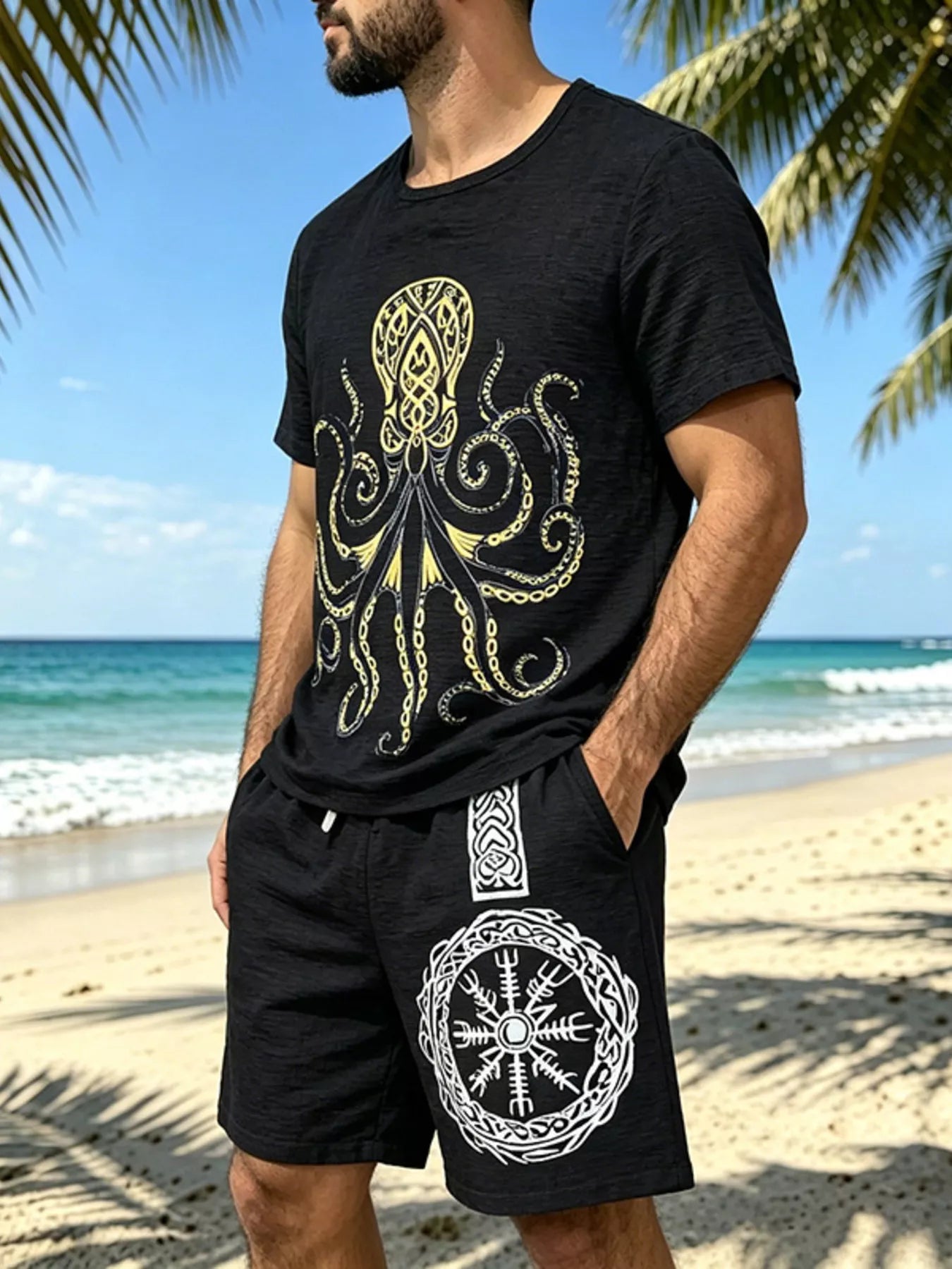Men's Full Size Round Neck Tee and Shorts Set Plus Size