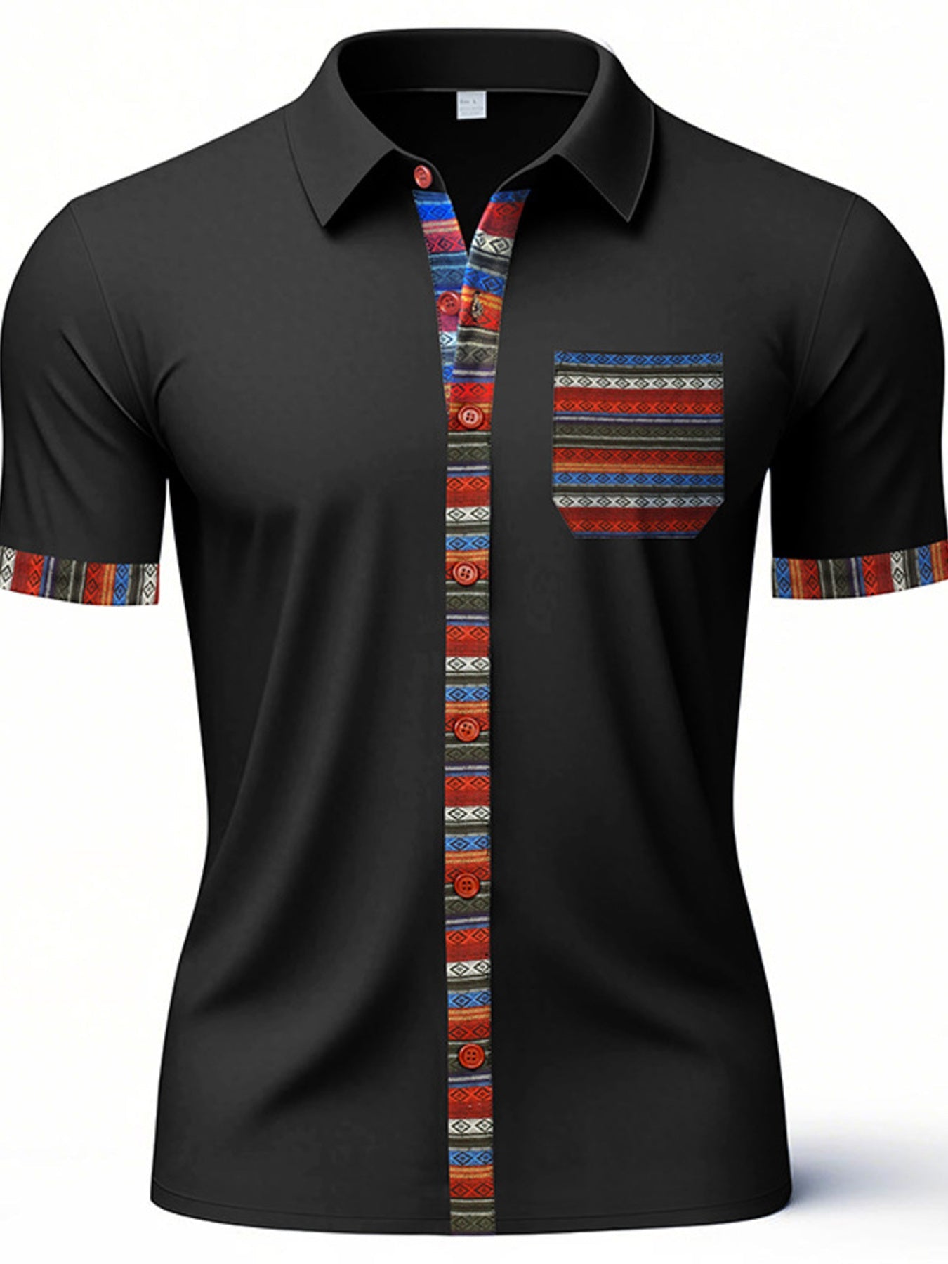 Men's Full Size Short Sleeve Shirt with Colorful Trim Plus Size