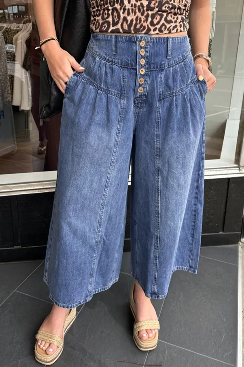 High-Waisted Wide Leg Button-Fly Jeans