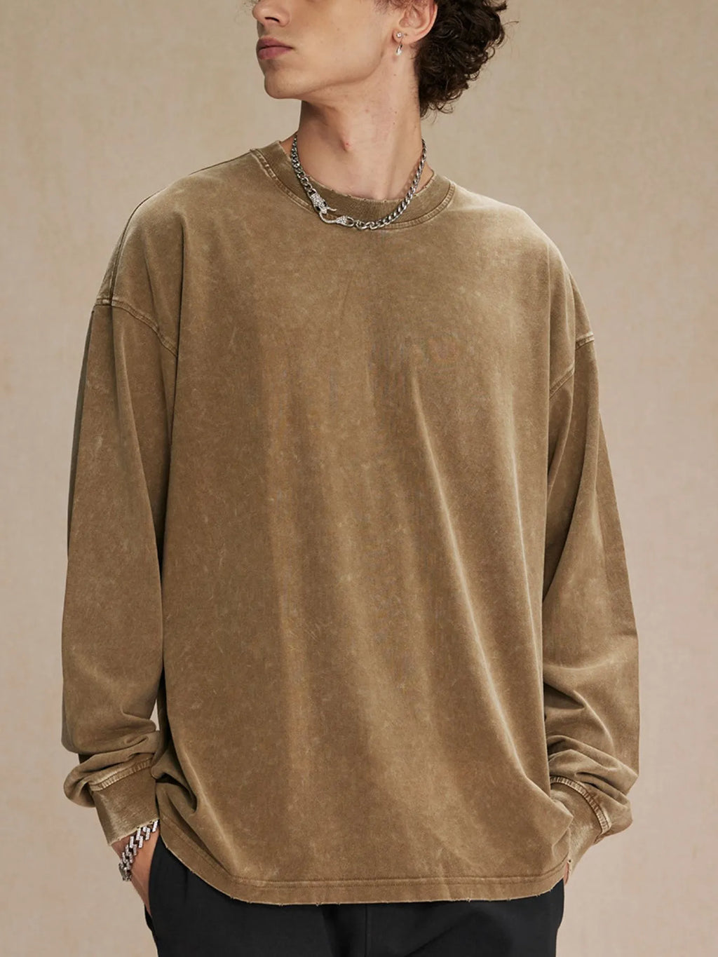Men's Oversized Washed Round Neck T-Shirt