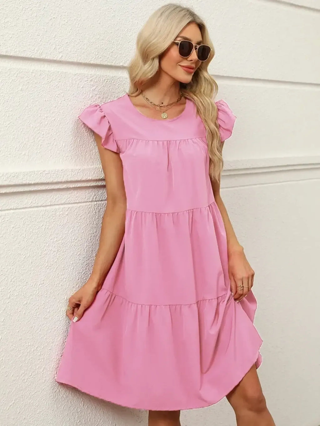 Tiered Ruffle Sleeve Mini Dress
