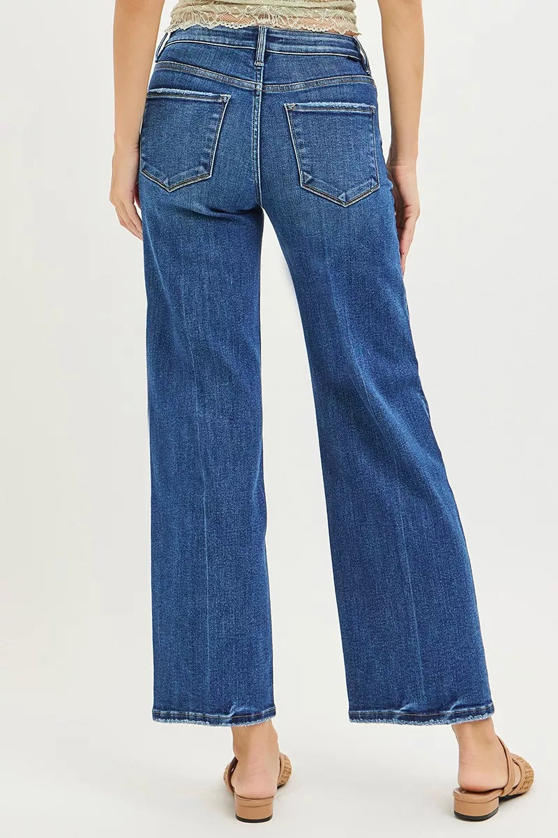 RISEN Tummy Control High Rise Ankle Straight Jeans with Crease Line