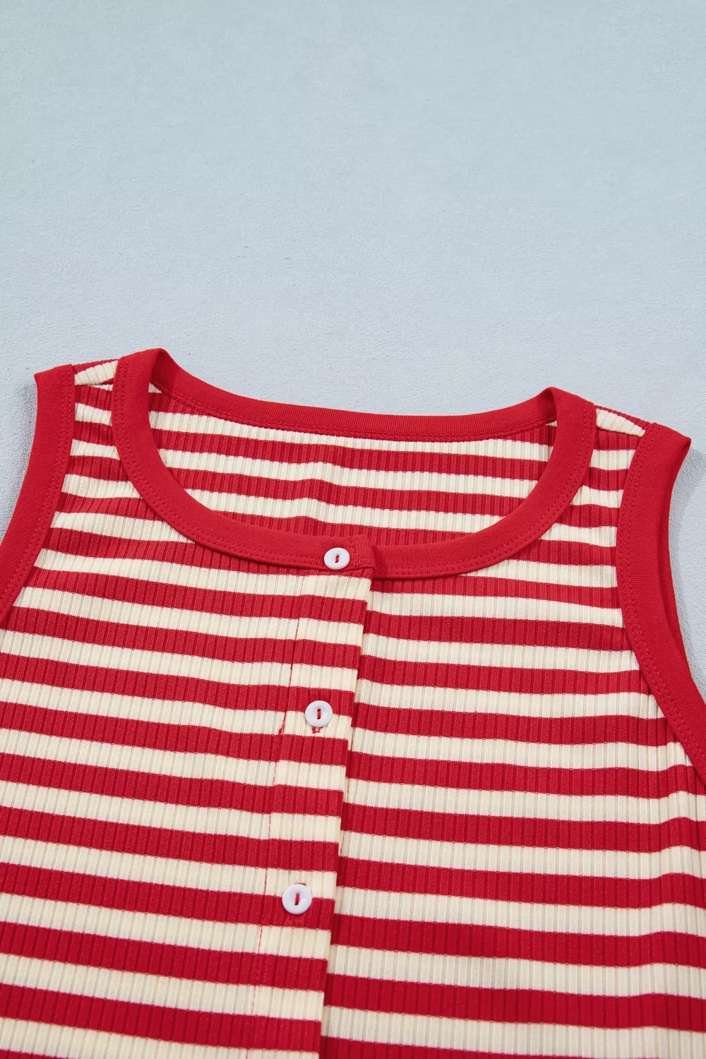 Stripe Buttoned Ribbed Knit Tank Top