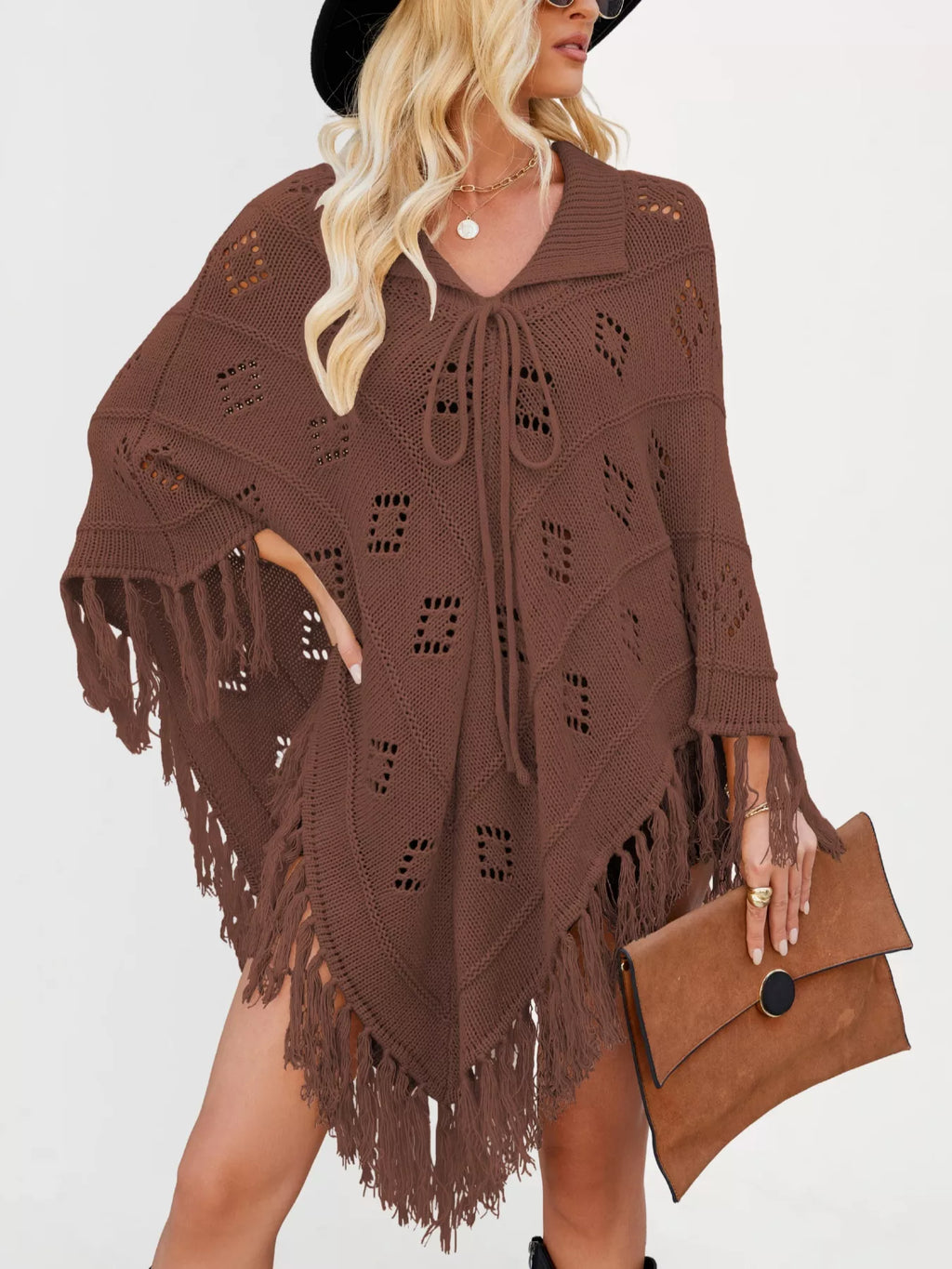 Fringe Openwork Knit Cover Up