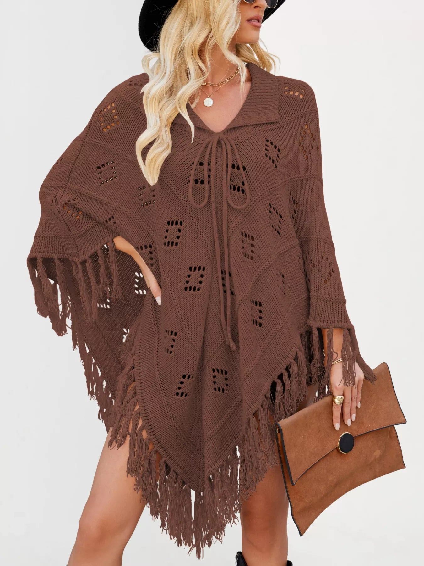 Fringe Openwork Knit Cover Up