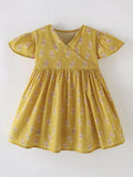 Children's Floral Print Ruffle Sleeve Wrap Dress
