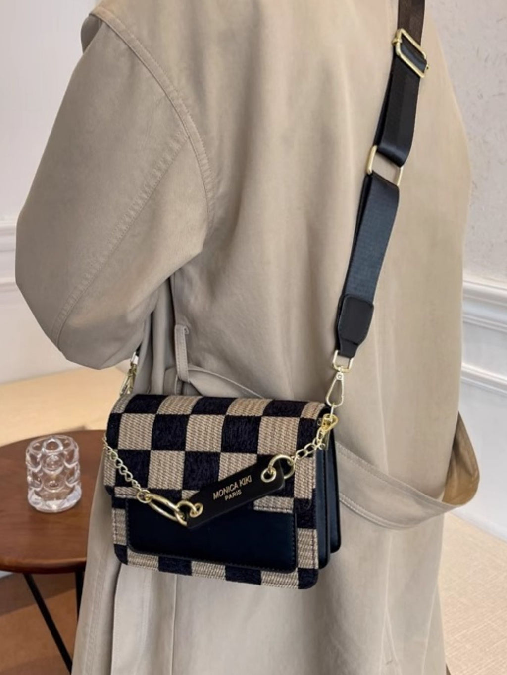 Checkered Pattern Flap Crossbody Bag