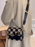 Checkered Pattern Flap Crossbody Bag