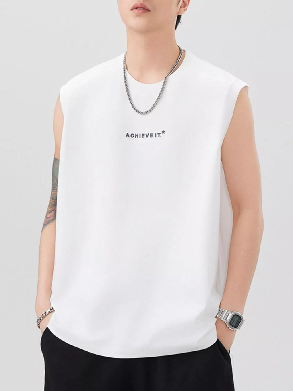 Men's Plus Size Letter Round Neck Tank