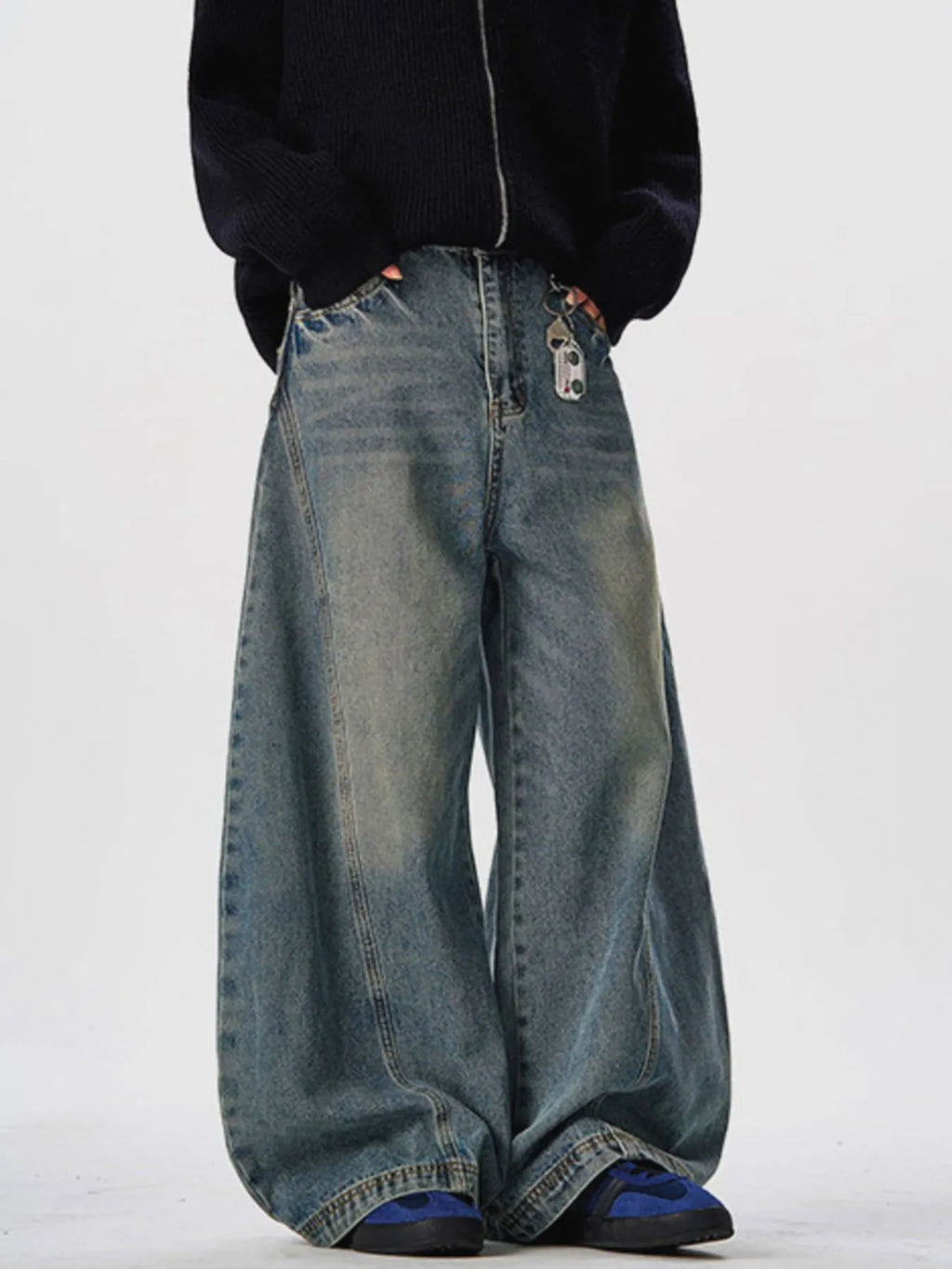 Men's Vintage Washed Wide Leg Curved Jeans
