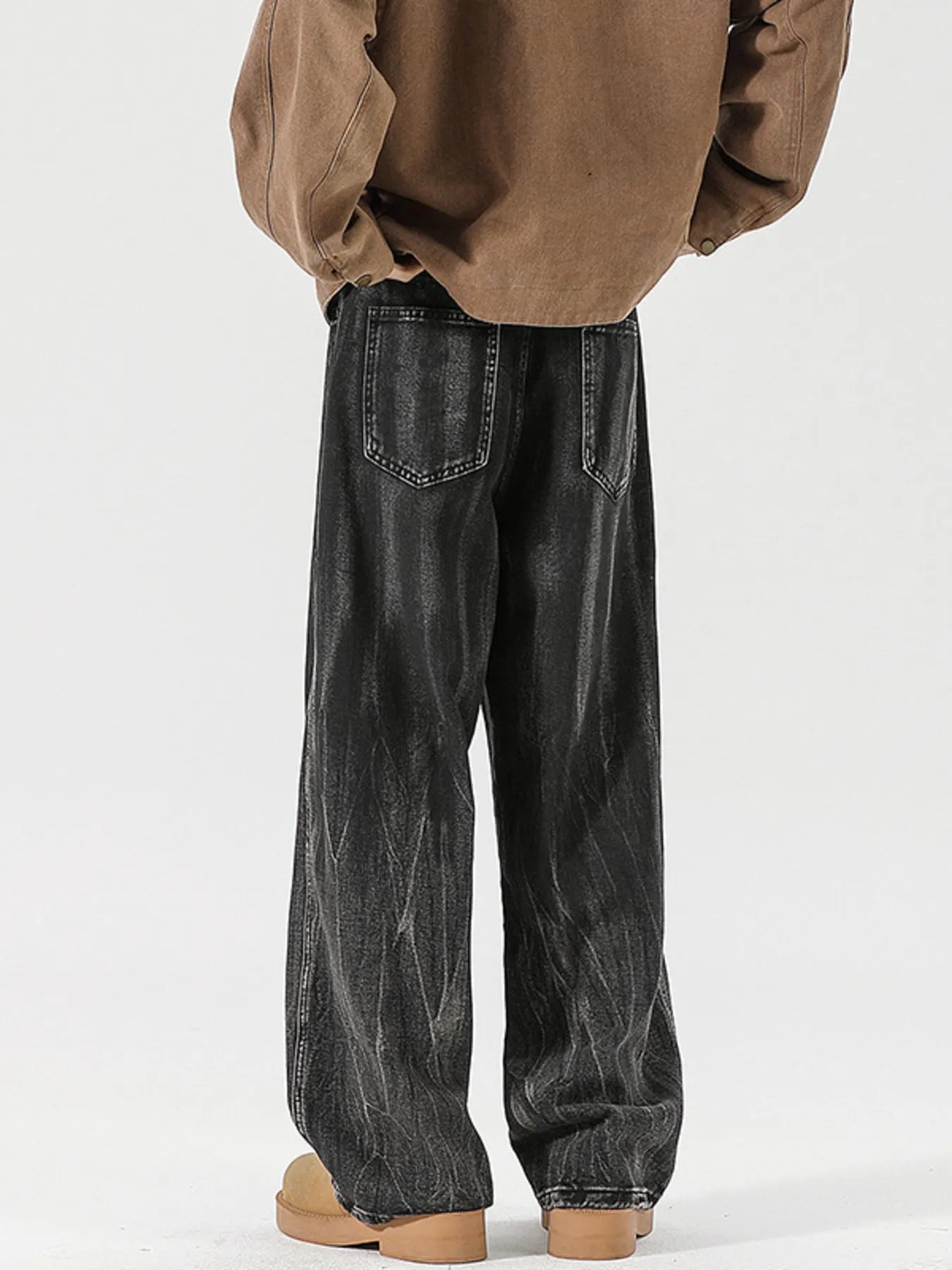 Men's Full Size Wash Wide Leg Relaxed Fit Jeans Plus Size