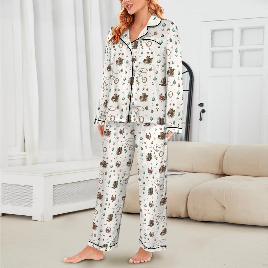 Baha Ranch Boots and Brands Western Christmas Long Satin Pajamas