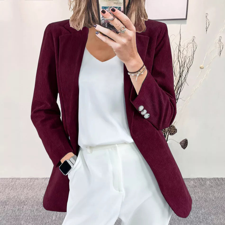 Corduroy Lapel Collar Casual Blazer