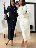 Textured Decor Button Midi Dress