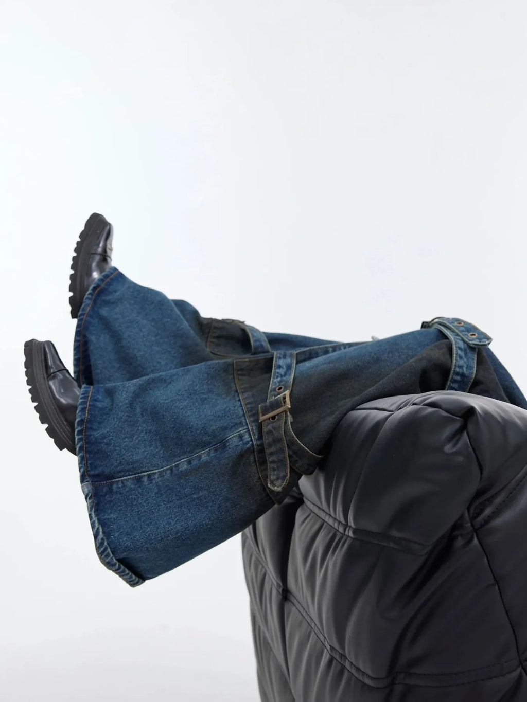 Men's Plus Size Buckle Strap Washed Flare Jeans