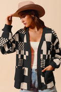 SO ME Checkered Open Front Cardigan with Pockets