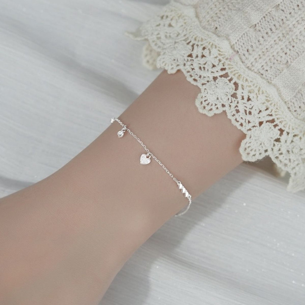Heart Charm 925 Sterling Silver Bracelet