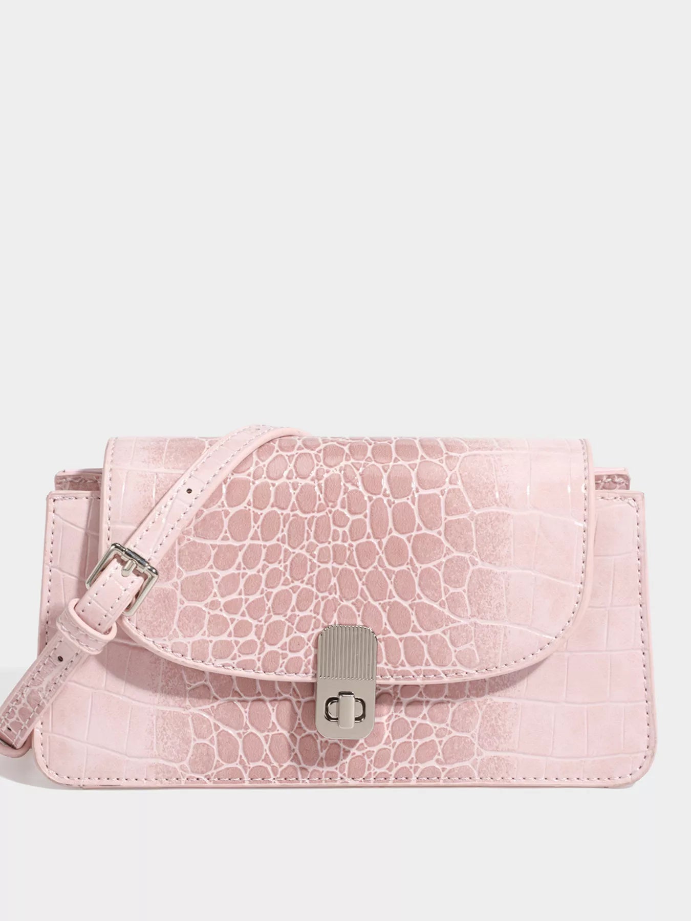 Crocodile Embossed Flap Crossbody Bag