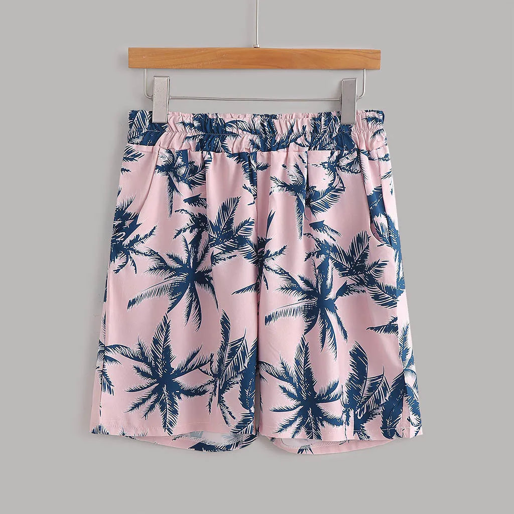 Men's Full Size Tropical Print Hawaiian Style Top and Shorts Set Plus Size