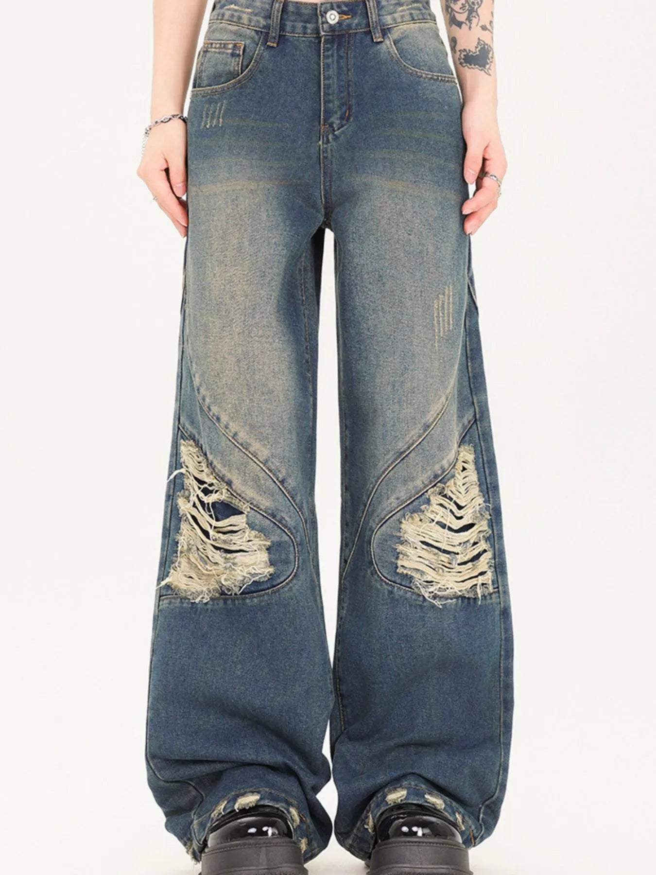 Men's Distressed Wide Leg Jeans