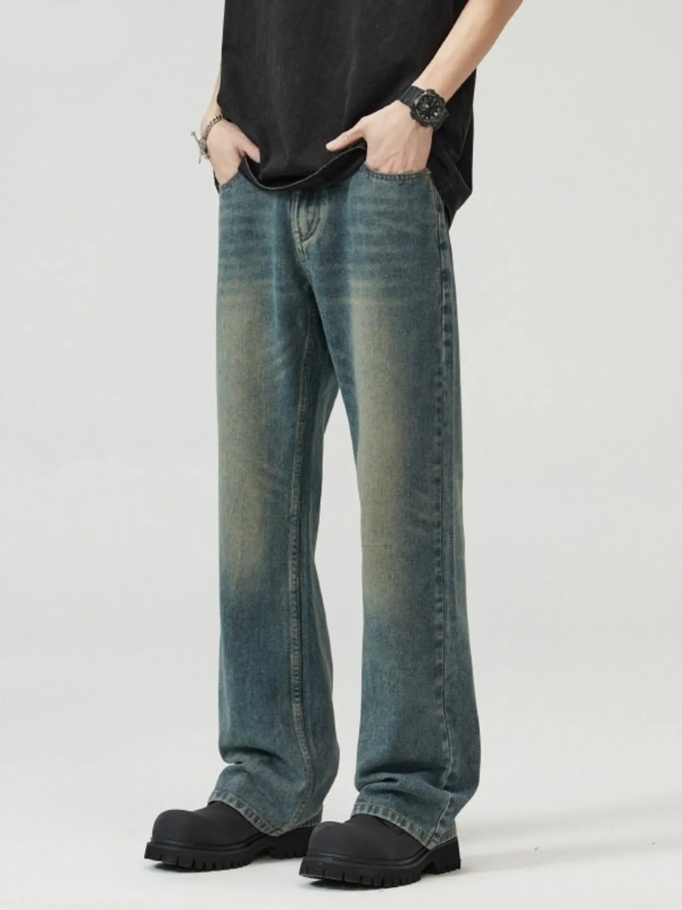 Men's Full Size Washed Straight Leg Jeans Plus Size
