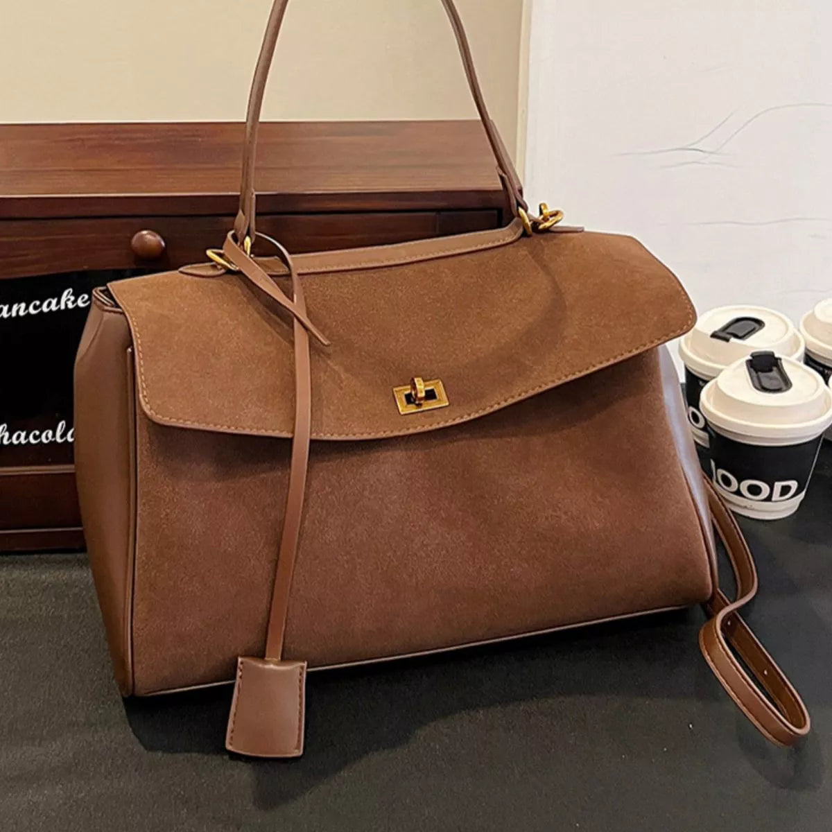 Solid Color Flap Crossbody Bag