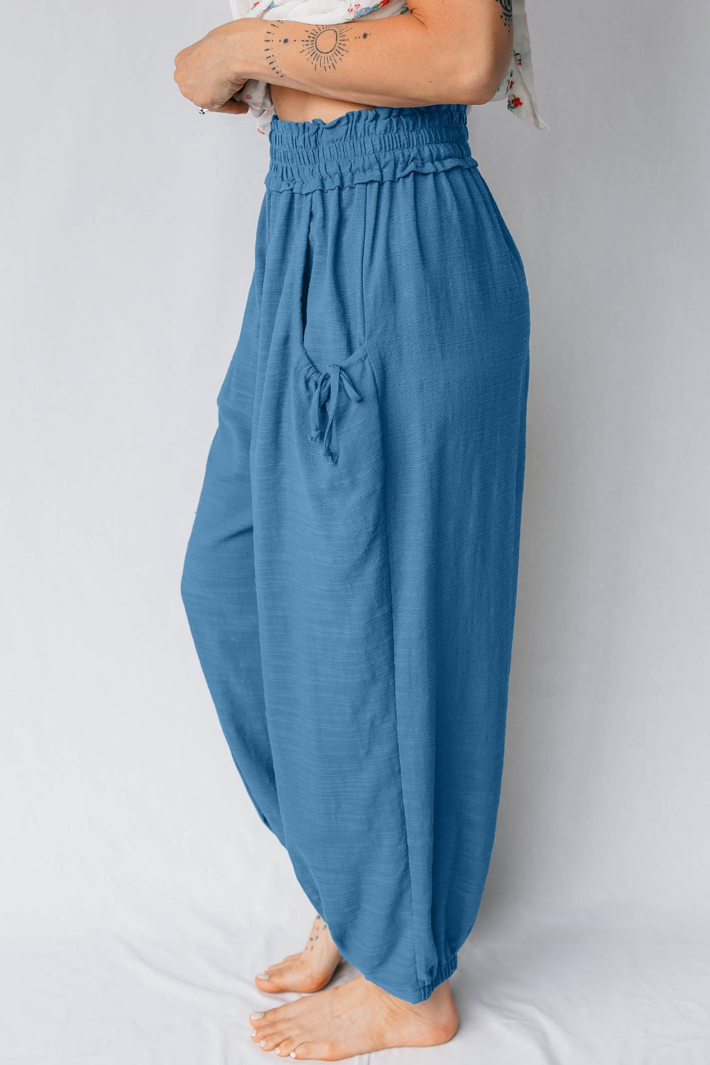 Smocked Waist Casual Jogger Style Pants