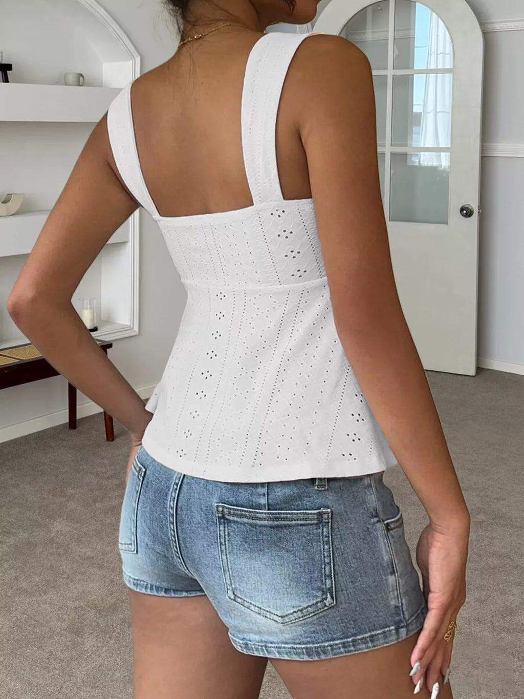 Eyelet Embroidered Drawstring Cami Top