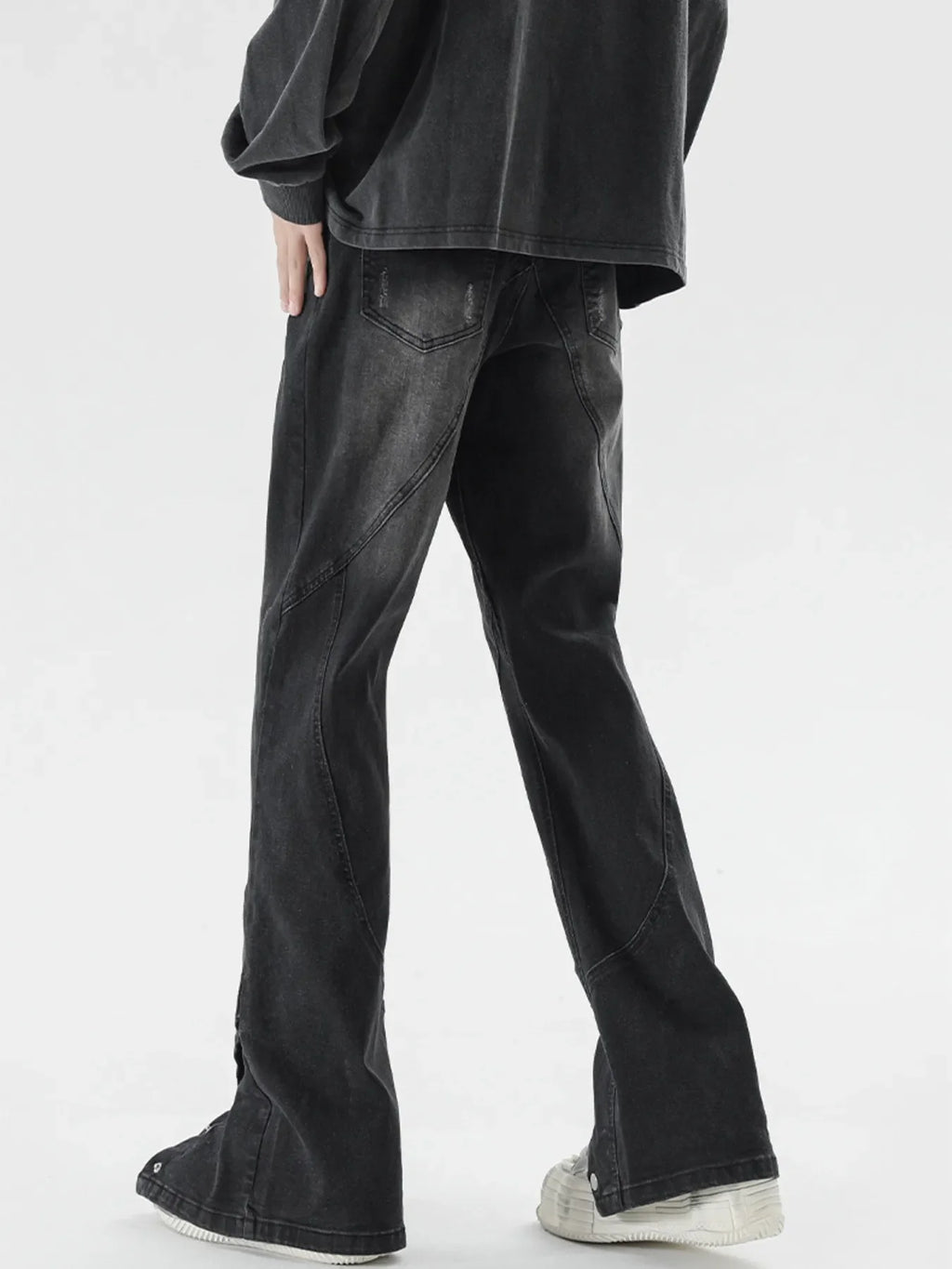 Men's Plus Size Washed Flare Jeans with Snap-Down Hem